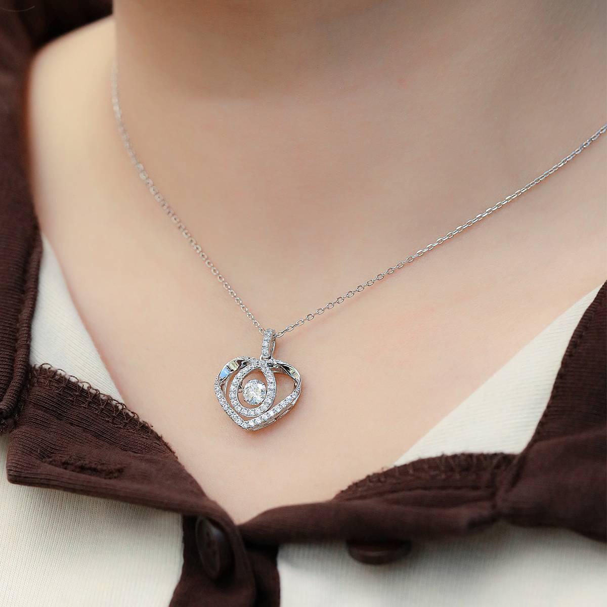 Dynamic heartbeat S925 silver plated platinum Moissanite necklace 50 points D-grade